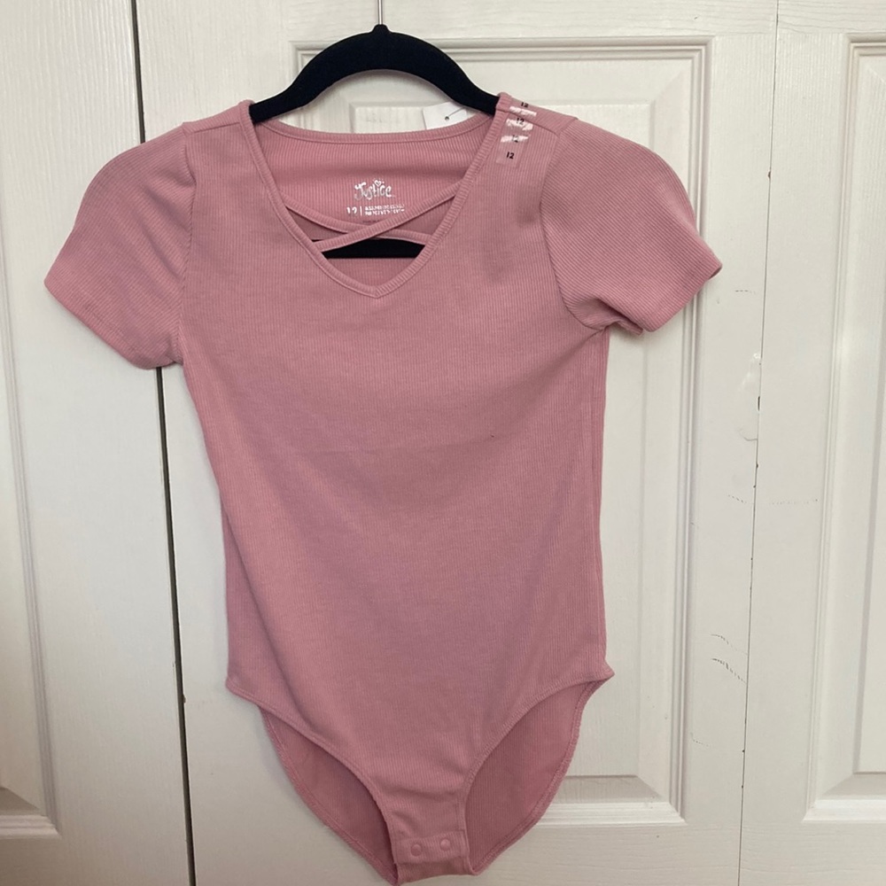Pink Bodysuit, Justice Brand, Size Girls 12, Pink Bodysuit with front design